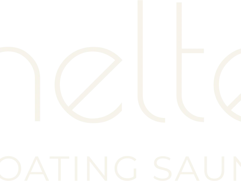 Shelter Floating Sauna branding close-up on a bright white background